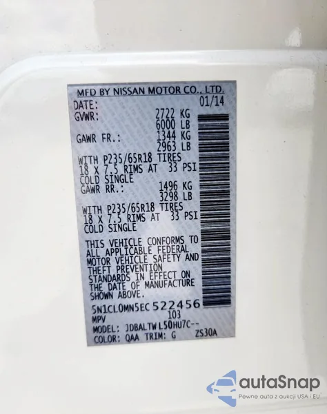 2014 Infiniti Qx60 Hybrid из США, поврежденный, VIN 5N1CL0MN5EC522456